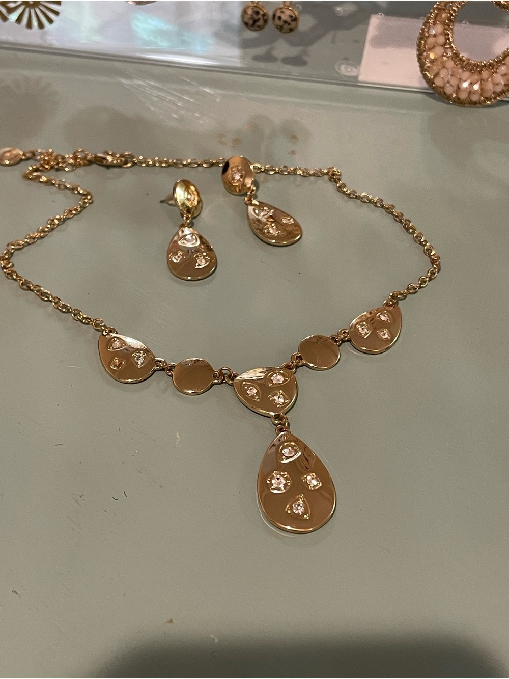 Gianni Bini Gold Teardrop Pendant Necklace with Crystal Accents